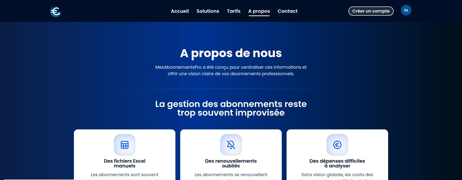 Aperçu de la page À propos de MesAbonnementsPro